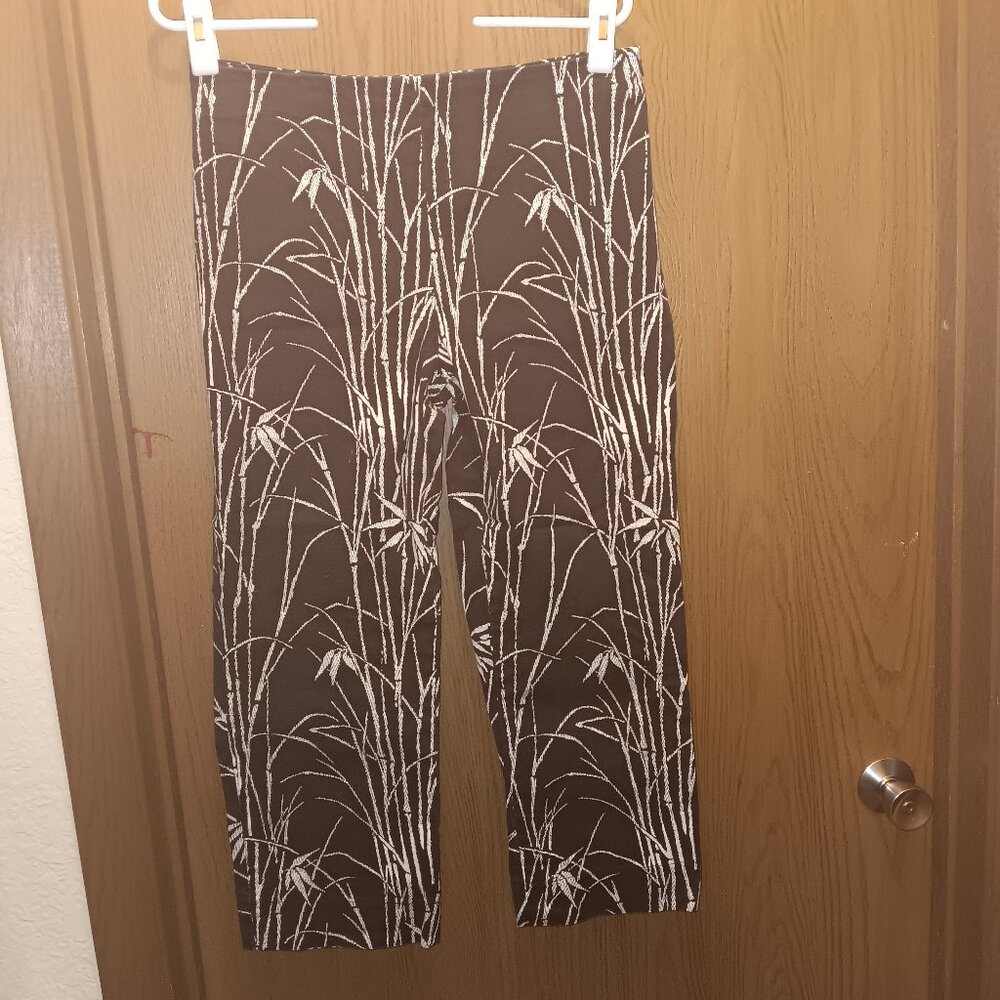 Talbots Womens Black Bamboo Print Side Zip Stretch Mid Rise Crop Capri Pants 8